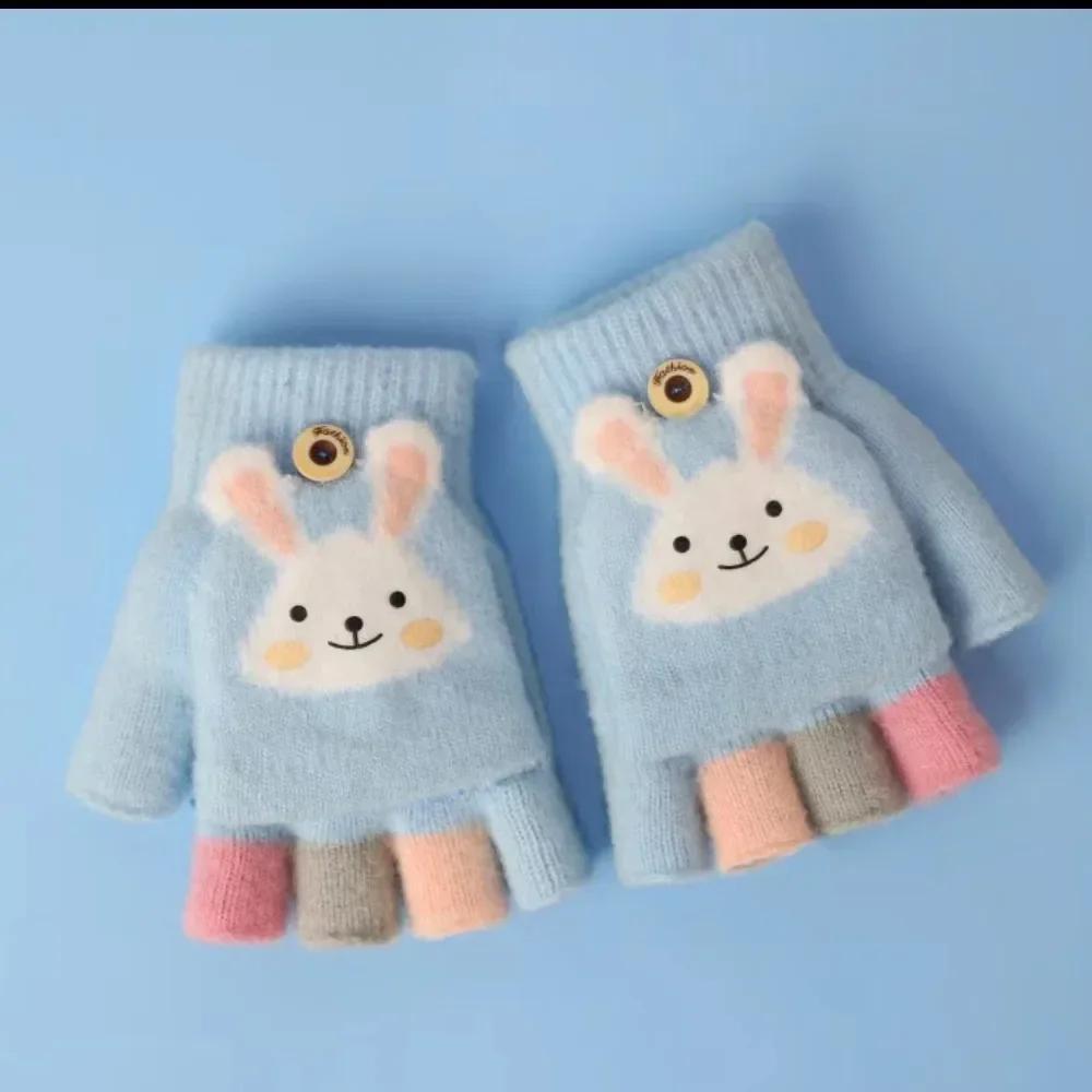 1 Paar warme Cartoon-Kinderhandschuhe für Jungen und Mädchen, süße Tierhasen-Halbfingerhandschuhe, süße Herbst- und Winter-Warmhandschuhe für draußen