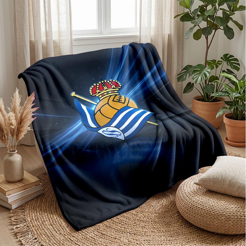 Coperta in Morbido Pile di Flanella FC Real Sociedad Leggera Accogliente Calda Coperta da Lancio per Divano Letto Arredamento per la Casa