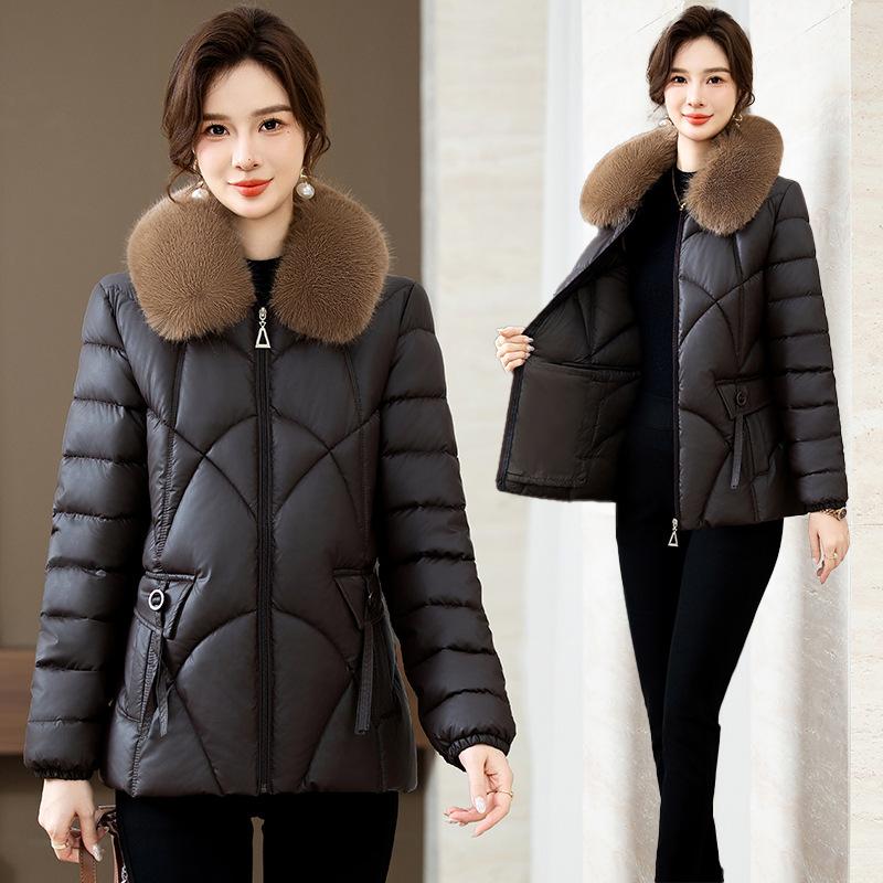 New winter Korean version slim and thin big fur collar padded jacket women's medium and long padded clothes slim fashion padded clothes