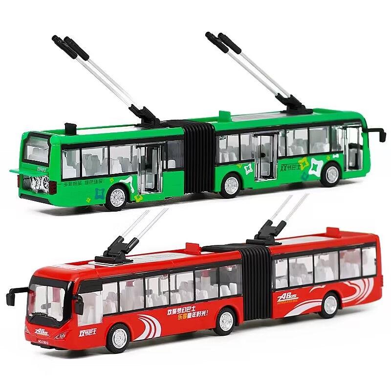 Electric Tourist Toy Traffic Trackless Bus Alloy Passenger Car Model Metal Double Section City Bus Model Sound Light Kids Gifts