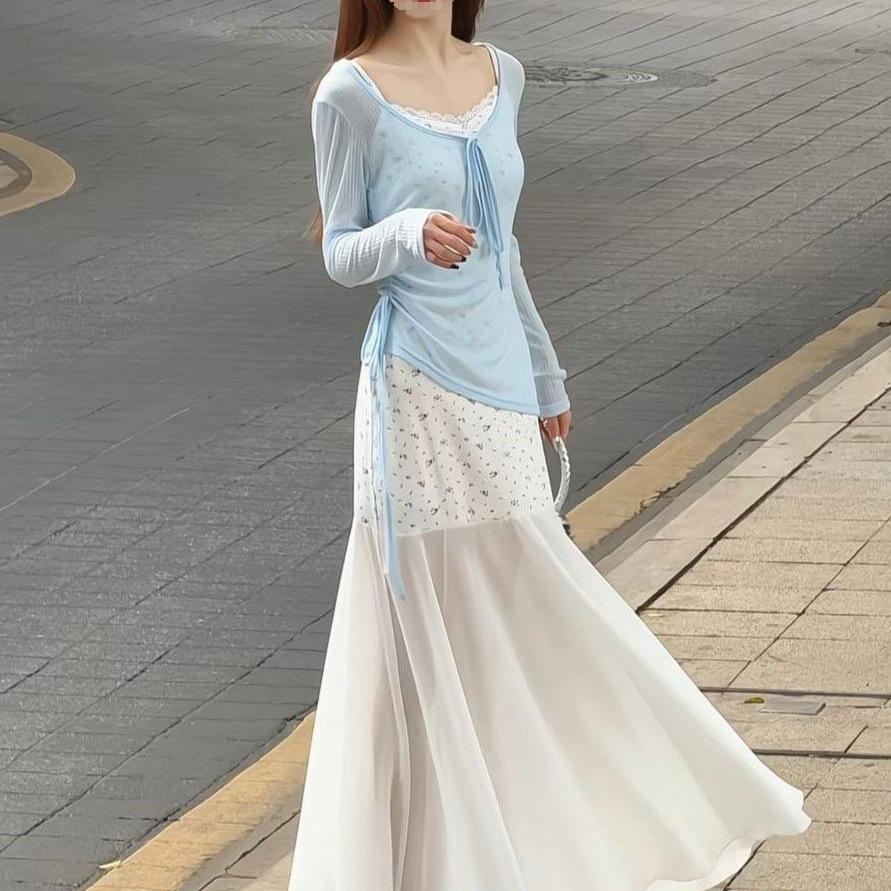 Französisches Schlankheits-Strickjacken- & Camisole-Kleider-Set - Petite Sonnenschutz, Langarm Sommerstil