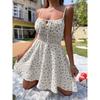 Small Summer New Arrival Fashion Style off-Neck Floral Tie-Neck Smocking Slim Fit Slimming Spaghetti Straps Dress Short Skirt