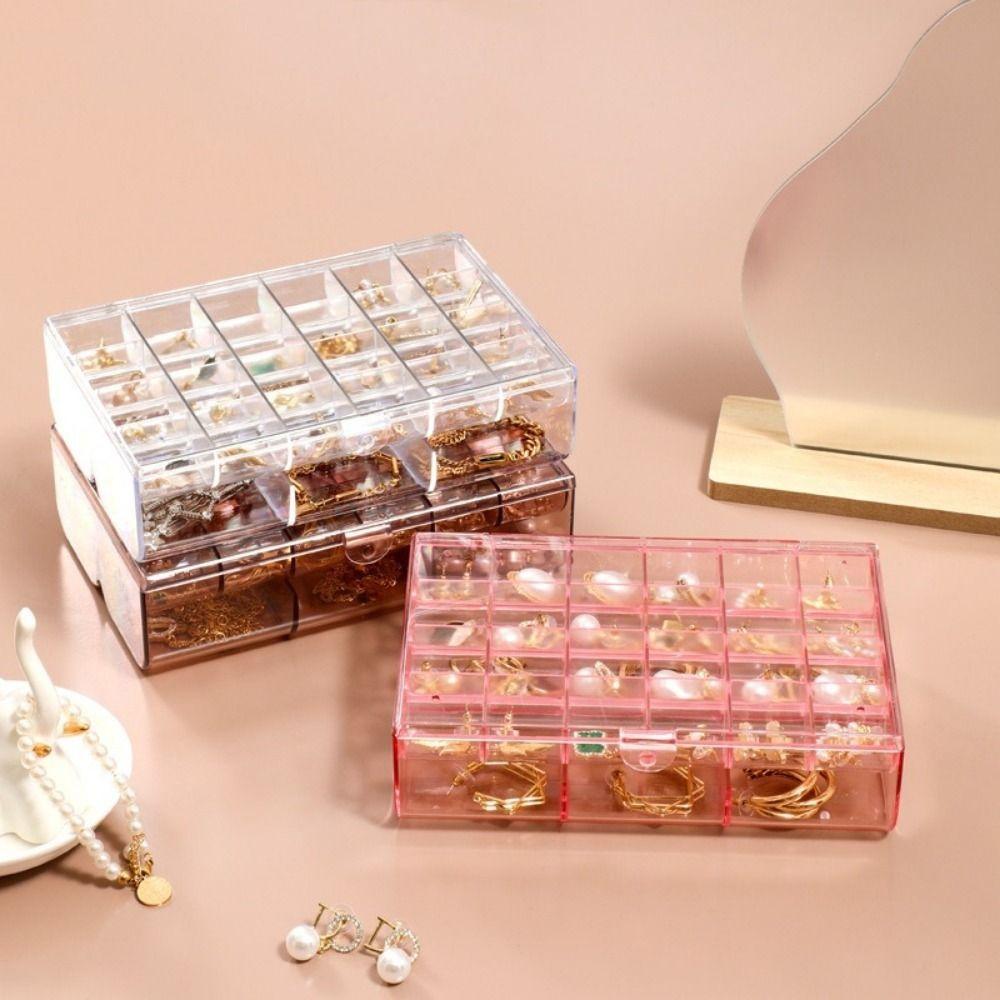 2 Layers Jewelry Storage Box Transparent Dust-proof Desktop Jewelry Case Space Saving Large Capacity Necklace Storage Case