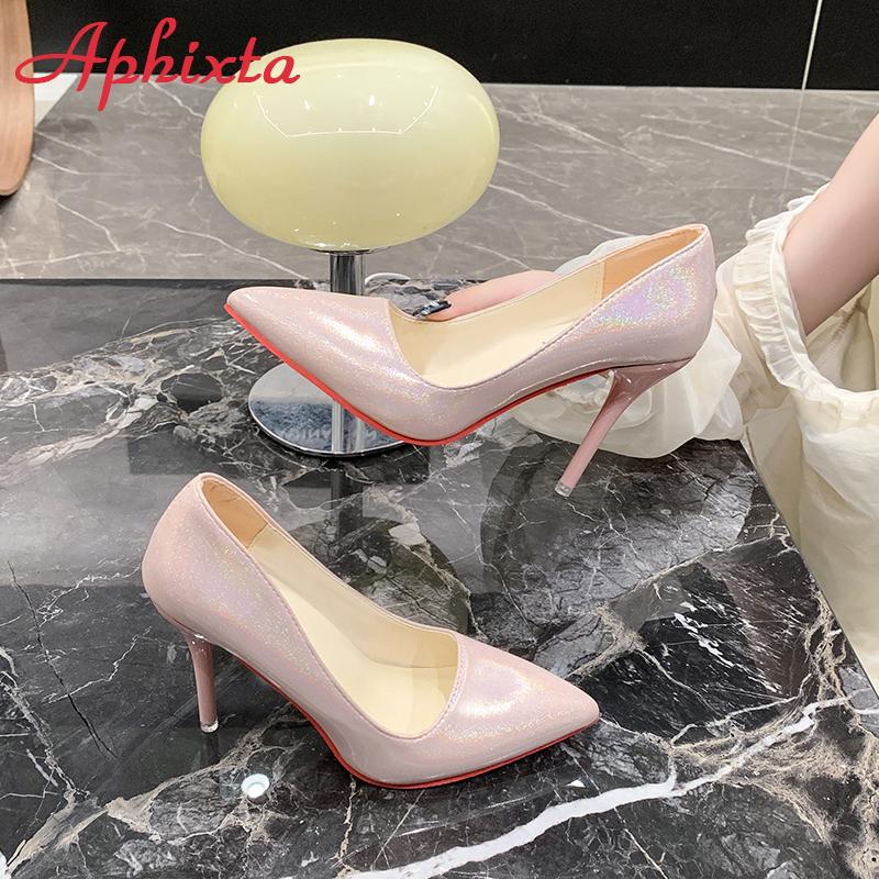Aphixta 10cm High Thin Heels Pumps Women Stiletto heel Dress Bling Shoes Official Leisure Shoes Plus Big Size50