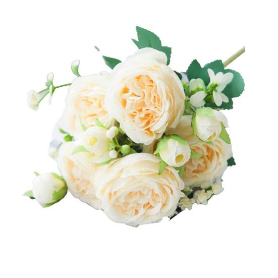Realistic 5-Head Artificial Peony Flower with 4 Buds Lifelike Faux Silk Flower Bouquet for Vase Wedding Bouquets DIY Crafts Valentine's Day Home