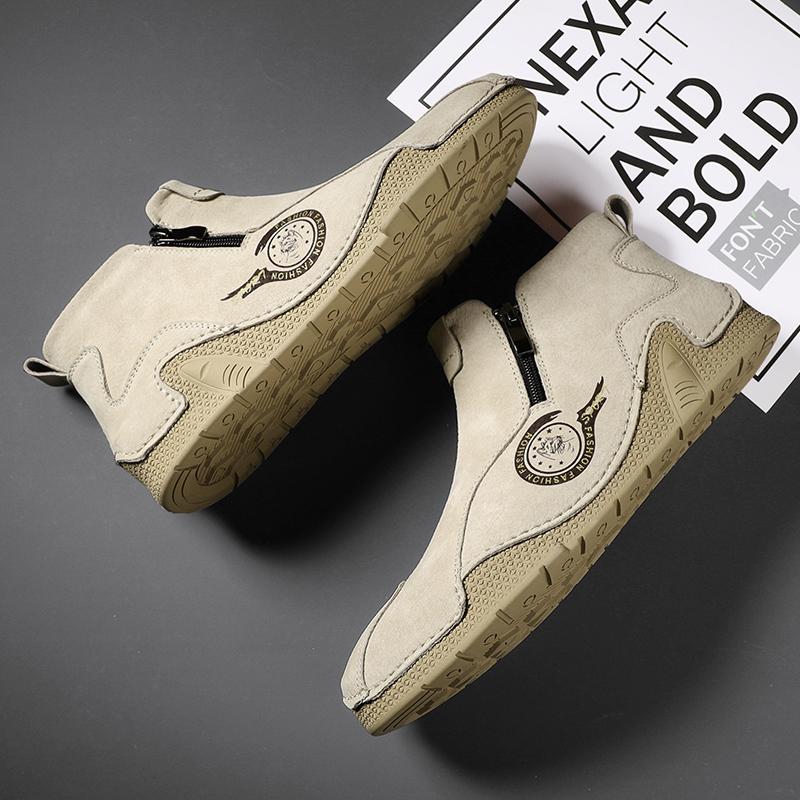 New Classic Handmade Leather Men Shoes Zipper Design Outdoor Sneakers Slip On Breathable Casual Shoes Leather Men Ankle Boots