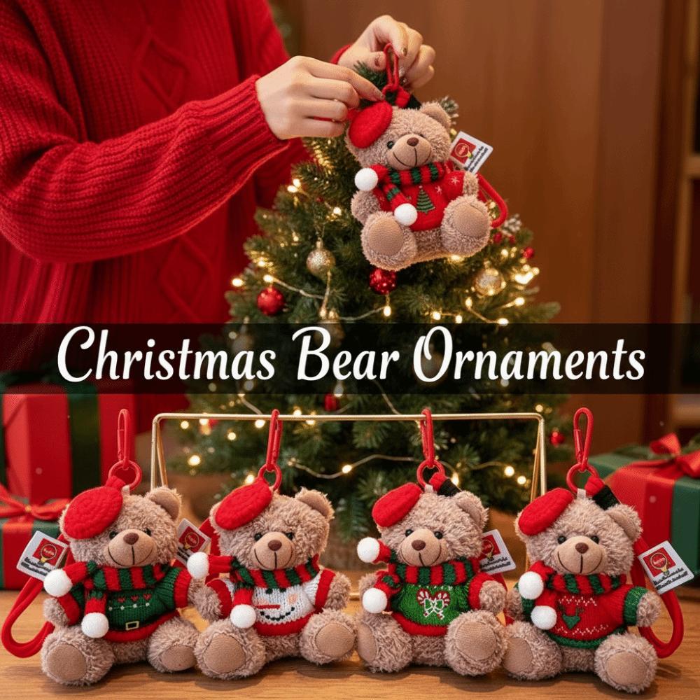 Red Beret Plush Bear Keychain Soft Plush Xmas Tree Bauble Cartoon Bag Charm  Festival Gathering