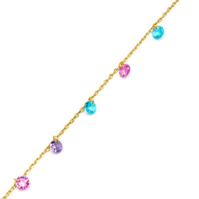 Bracelet - Rolcon - Argent 925 - Zircon multicolore - Or jaune 18K - 16cm + 3cm d'extension