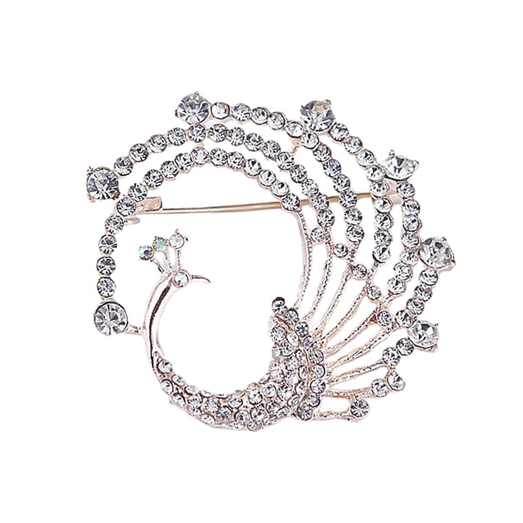 Peacock Brooch Pin Jewelry Elegant Bridal Breastpin for Backpack Scarf Shirt White