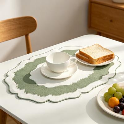Scalloped Linen Placemat Dining Table Mat Machine Washable Wrinkle Free Dining Placemat for Home Farmhouse Kitchen Restaurant