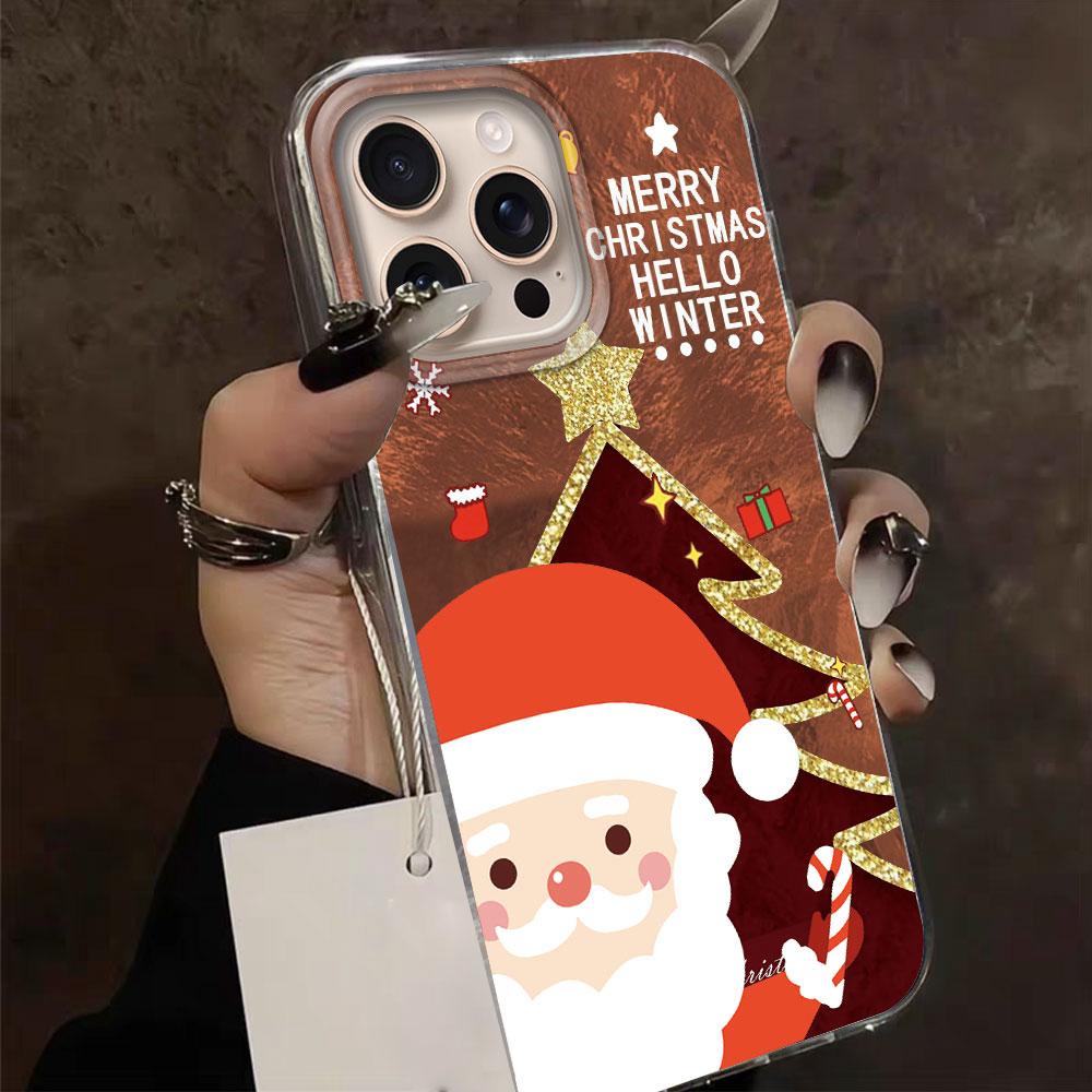 Glitter Santa Claus Christmas Tree Phone Case For iPhone 17 16 15 14 13 12 Pro Max 7 8 Plus 11 16e X XS XR SE Shockproof Cover
