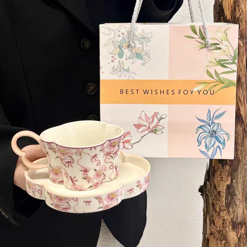 Girly Style Pink Tender Coffee Cup And Saucer Set Ceramic Water Cup Ins Afternoon Tea High Value Cute Light Luxury Cup And Saucer