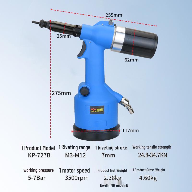 Gaobao Industrial Pneumatic Rivet Nut Gun, Automatic M3-M12 Riveting Tool