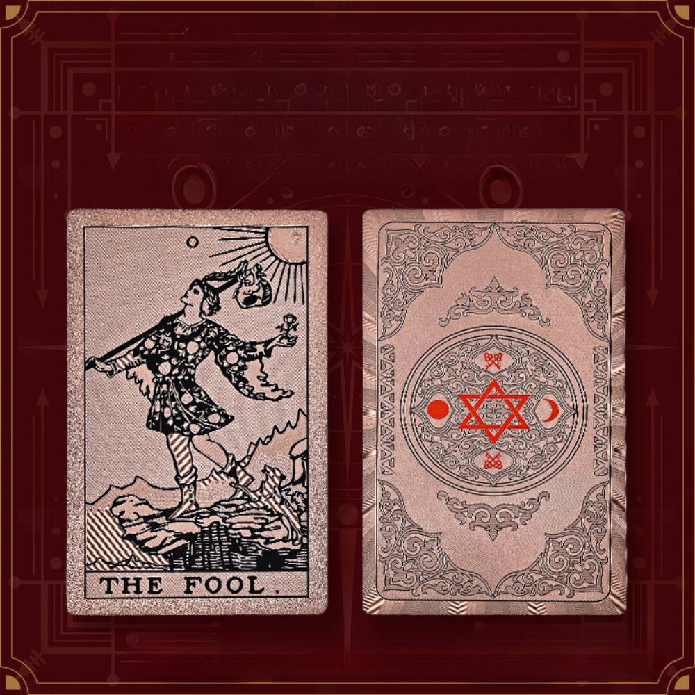 Hexagram Gold Foil Tarot Cards with Rose Pattern, 78 Cards Rider Tarot Deck 12*7cm, with Paper Instruction Guide