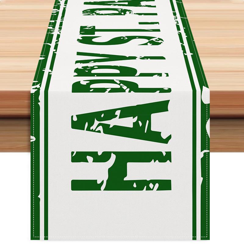 

St. Patrick s Day Linen Table Runner - Happy Print Decoration for Dining Room 33x183cm (Linen)