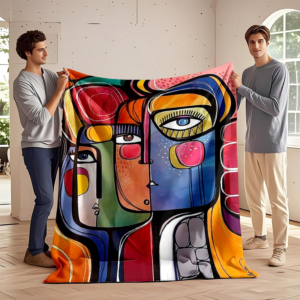 Abstract Colorful Faces in Cubist Art Style Flannel blanket for bedroom, living room, sofa, and nap sofas