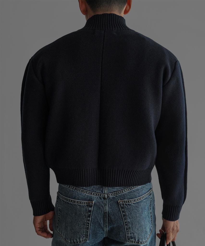 Baulopeulodeogteu Heavy Cotton Crop Knit Zip-Up [Navy]