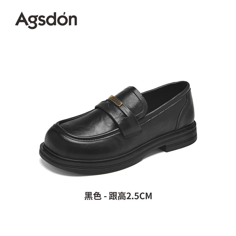 Ogu Shiden Black Small Leather Shoes, New Autumn British Style Thick Heel Soft Sole Commuter Shoes