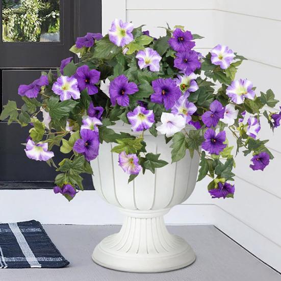 Artificial Hanging Fake Flowers with Basket Outdoor UV Resistant Faux Silk Morning Glory Vines Plants for Porch Patio Garden Balcony Yard Spring