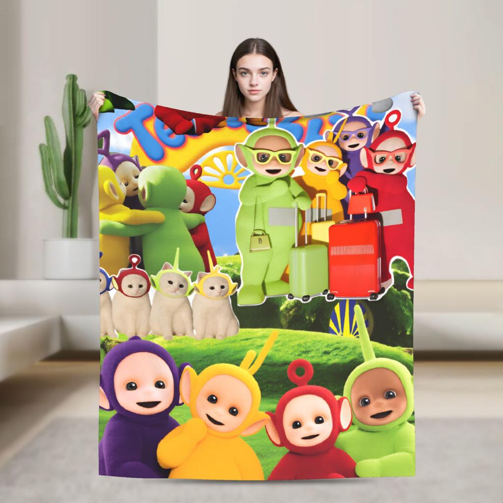 Childrens Cute T-Teletubbies Flannel Blanket Super Soft Throw Blanket for Bedroom Camping Pattern Bedspread Sofa Bed Cover