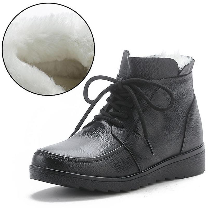 Women Snow Boots Vintage Natural Wool Fur Winter Warm Ankle Boots Women Flat Mother Shoes Mom Soft