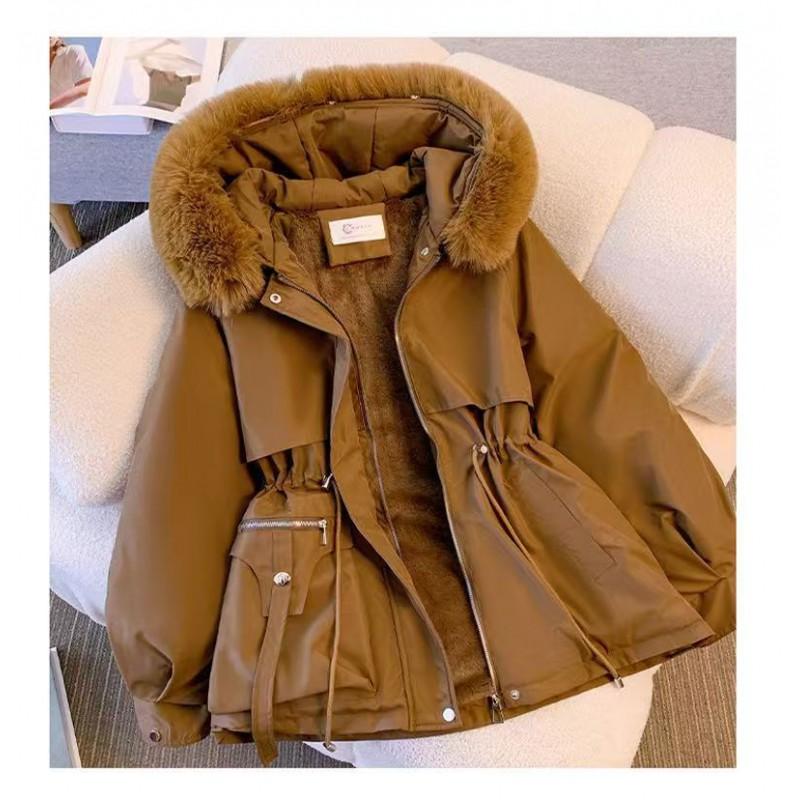 Womens Oversized Puffer Coat 2026 Winter Thick Cotton Filled Hooded Jacket With Detachable Faux Fur Collar
