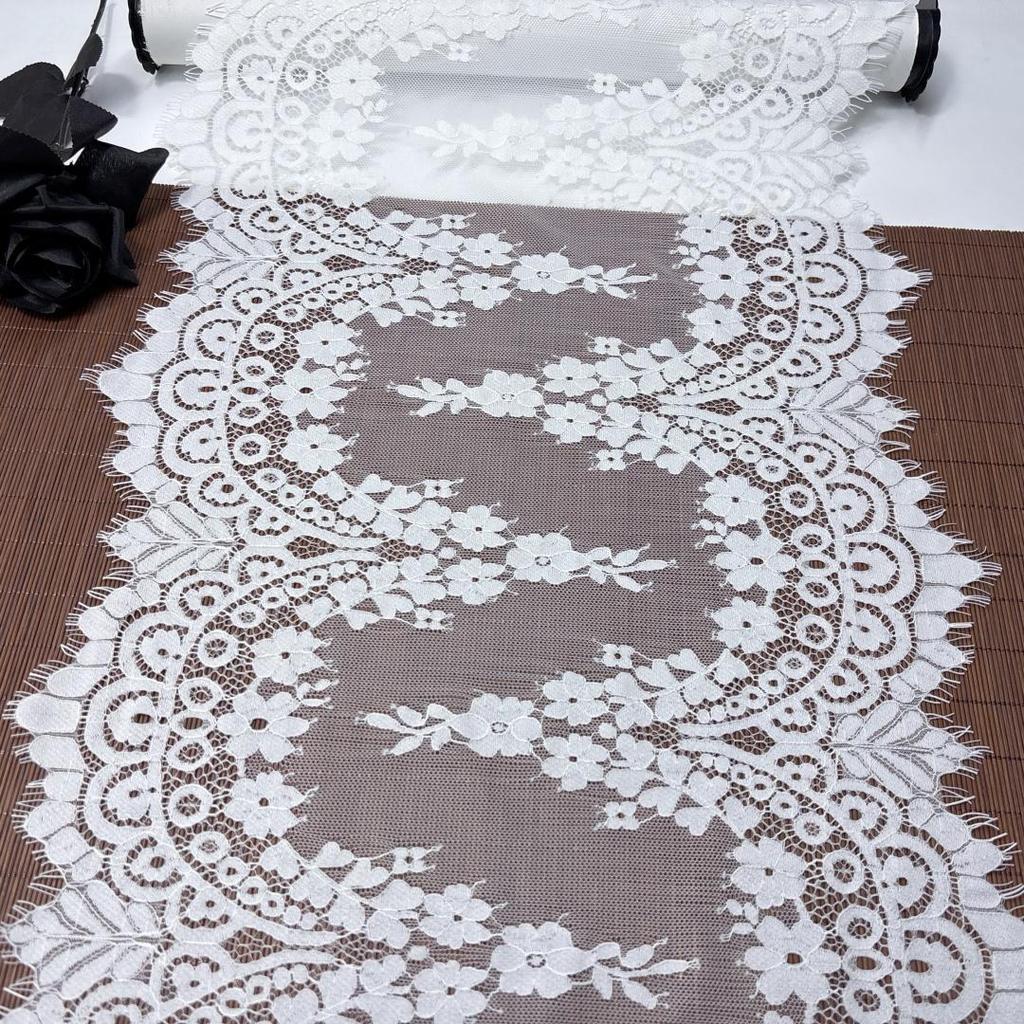 ( 3 Colors ) French Chantilly Lace, 3m X 32cm, Non-stretch Eyelash Lace Fabric for Wedding, Lingerie, Dress, Garment, Sewing & Crafting