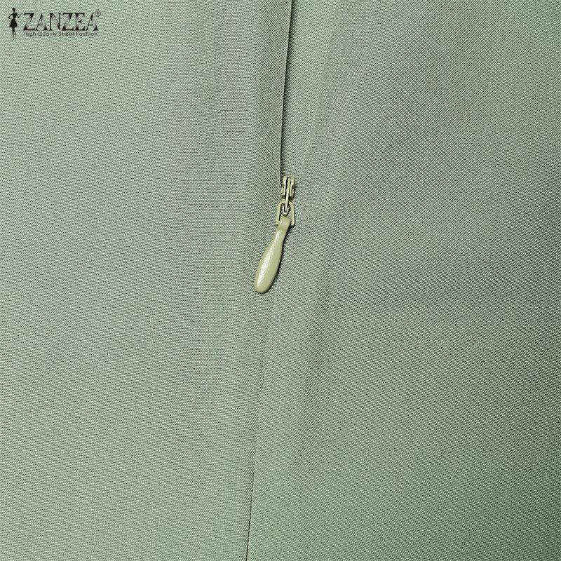 ZANZEA Women Casual Round Neck Long Sleeve Loose Patchwork Mesh Long Dress