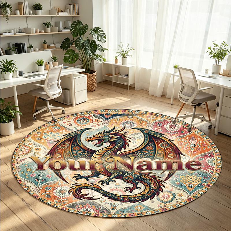 Wild Animals (103) Theme Round Crystal Velvet Rug Custom Name Text Personalized Floor Mat Home Decor Non Slip Crystal Carpet