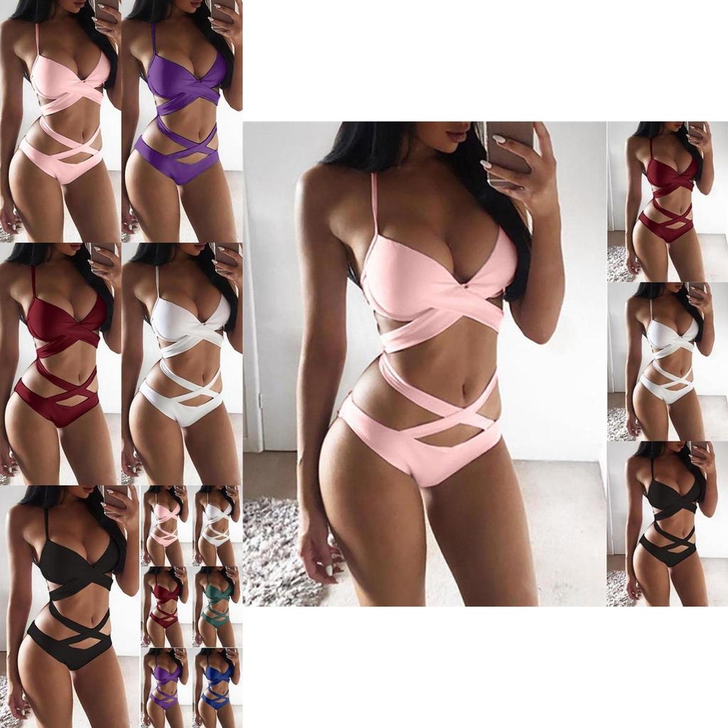 Premium Quality Five Colors Summer Sexy Women Bandage Cross Push-up Bikini Set Bathing Suit
