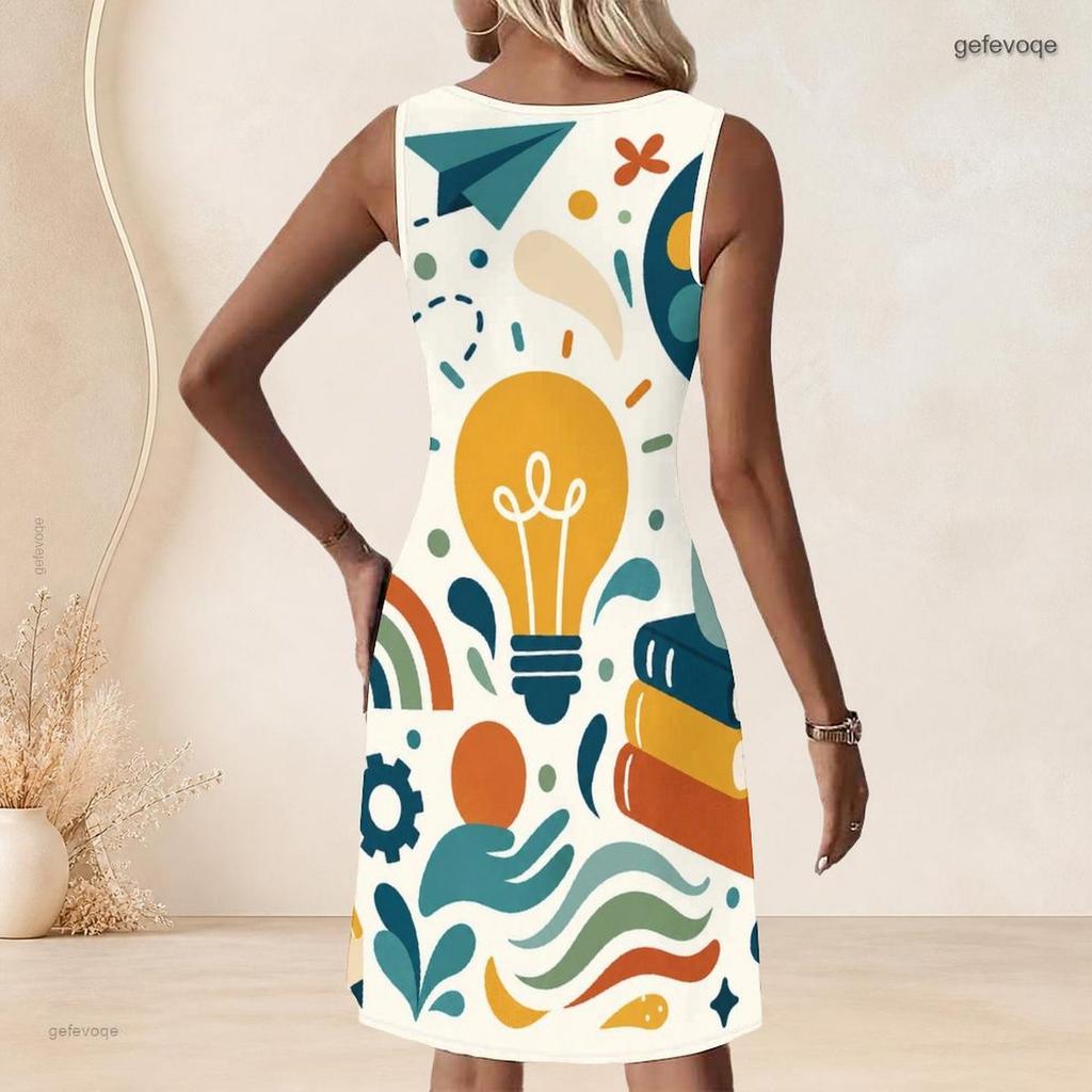 Plus Size Women Round Neck Sleeveless Tank Midi Dress Summer Casual Soft Outfit