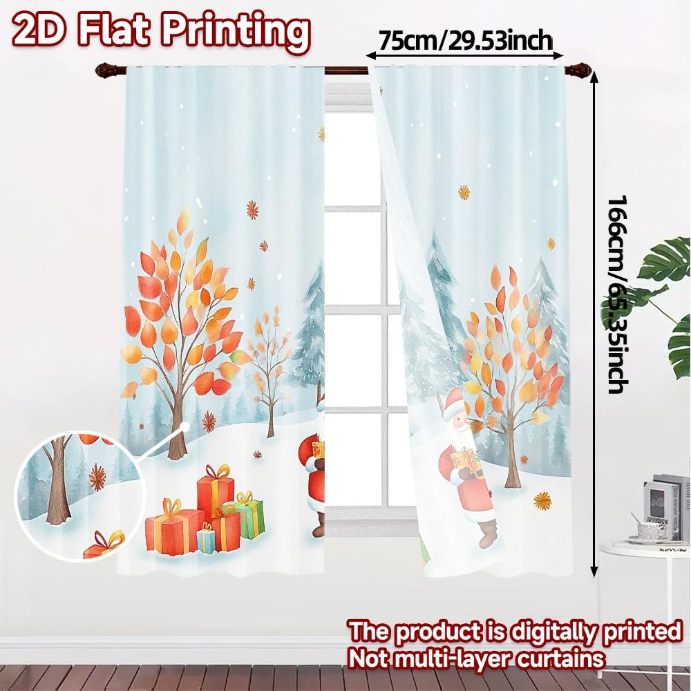 2pcs,Curtains Cute Santa Christmas Winter Trees (2) Chic Chic Curtain Versatile Polyester Curtains Decorations For Home Ldeal