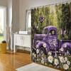 Vintage Purple Truck with Daisies and Butterflies Waterproof Shower Curtain for Modern Bathroom Decor, Stylish and Durable