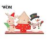 Rustic Wooden Cabin Decor Christmas Ornaments, Tabletop Decoration with Santa Claus Snowman Elk Window Display Props Designs for Home Holiday