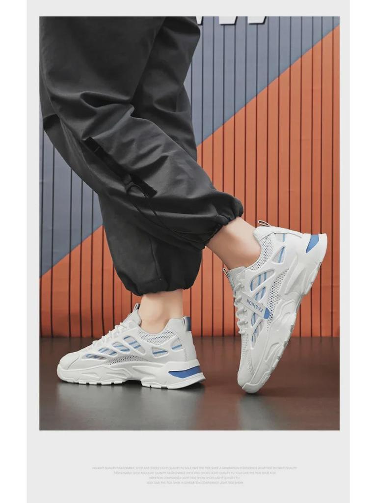 Męskie wiosenne sneakersy z siateczki - Modne, oddychające, dodające wzrostu, pasujące do wszystkiego, casualowe buty taty