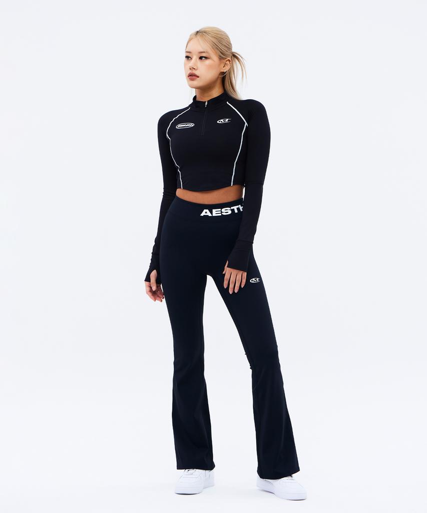 Mihag Track Logo Crop Half-Zip Long Sleeve (Black)