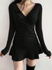 Autumn Slimming French V-Neck Black Bodycon Dress for Women
