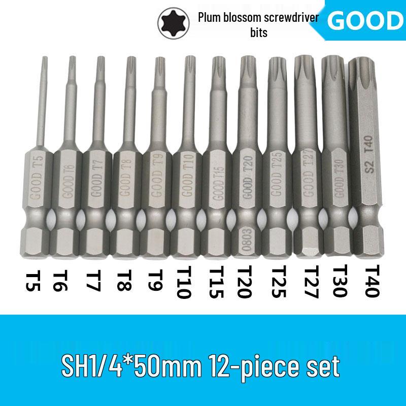 Premium Magnetic 1/4 Hex Star Screwdriver Bit Set - Sizes T5 to T40