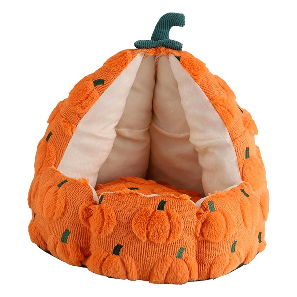 Semi Enclosed Cat Bed with Removable Cushion Easy Maintenance Accessories Adorable Multifunctional Soft Material Orange