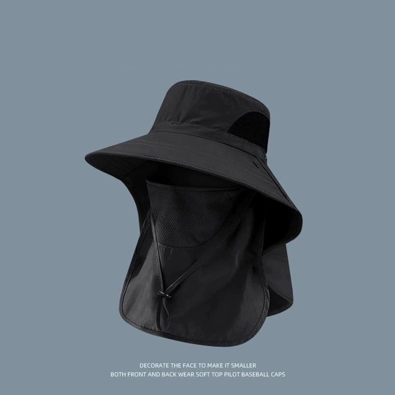Zomer Zon Hoeden UV Bescherming Buiten Jacht Visserij Pet Voor Mannen Vrouwen Wandelen Kamperen Vizier Bucket Hat Nekflap Vissershoed zwart