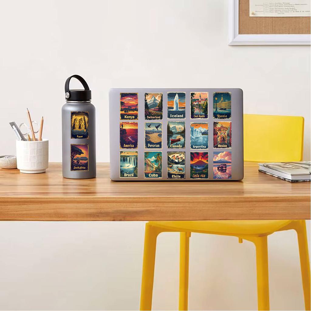 50/100PCS Retro Travel Posters From The 1950s Stickers Nostalgia Laptop Landscape Bicycle Cafe Living Scrapbook Luggage Sticker