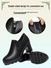 Women's Chunky Heel Platform Loafers - 2024 Spring/Autumn, Round Toe, Leather, Slip-On, Waterproof.