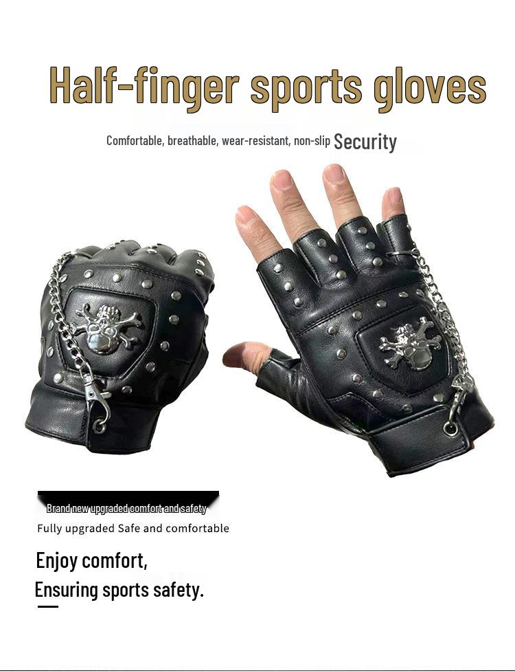 Men's Punk Rivet Fingerless Faux Leather Gloves for Cycling & Street Dance