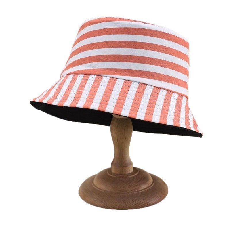 Bucket Hat Women Wear Double-Sided Travel Spring And Summer Visor Hat Japan And Korea Striped Print Simple Outdoor Sunscreen Hat