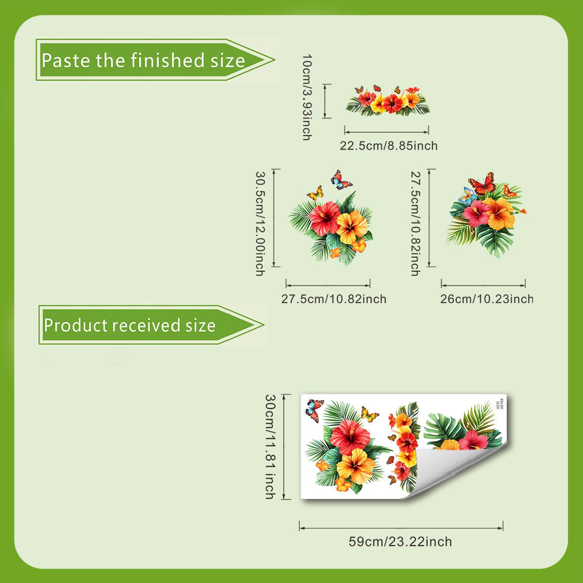 Тропические цветочные наклейки на унитаз с бабочками, Декоративные наклейки для ванной комнаты 30*60cm
