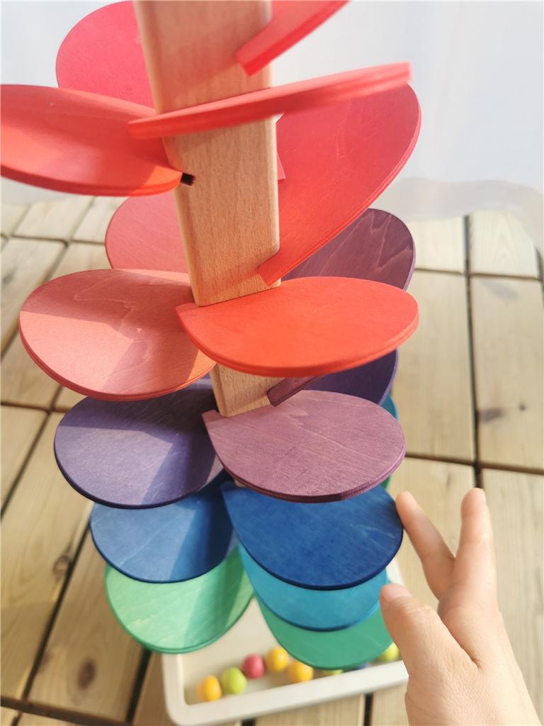 High Quality Rainbow Music Sounding Trees Wooden Petals Assembly and Marble Run Balls Tracking Kids Educational Toys