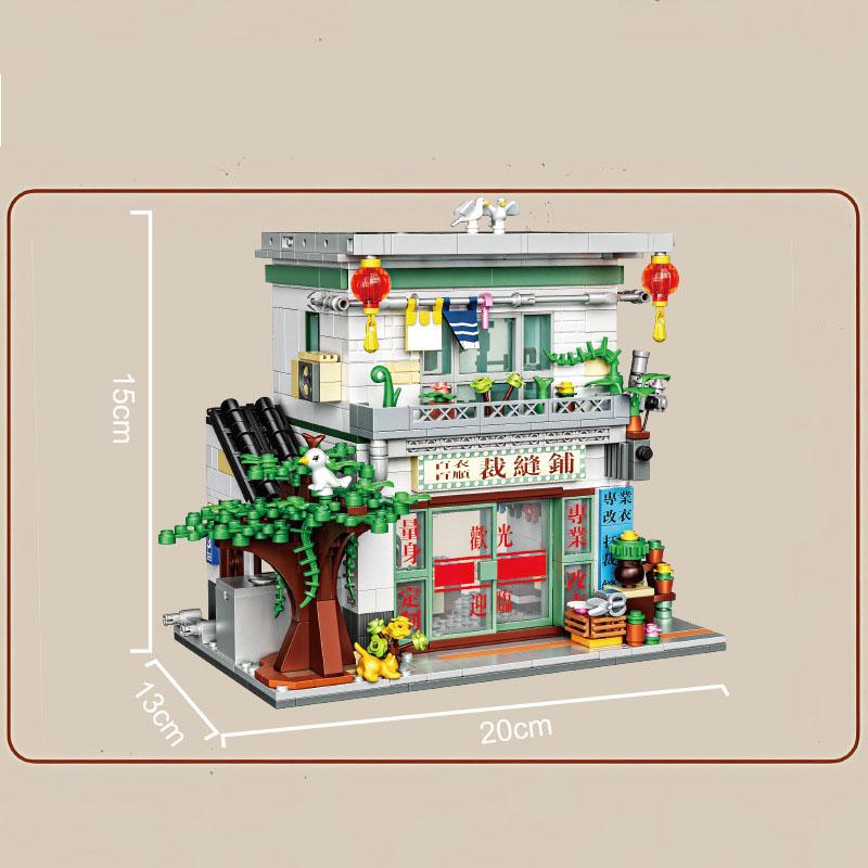 Creative China City Street View Mini Block Movie Theaters Photo Studio Post Office Tailor Shop Building Brick Figures Toys