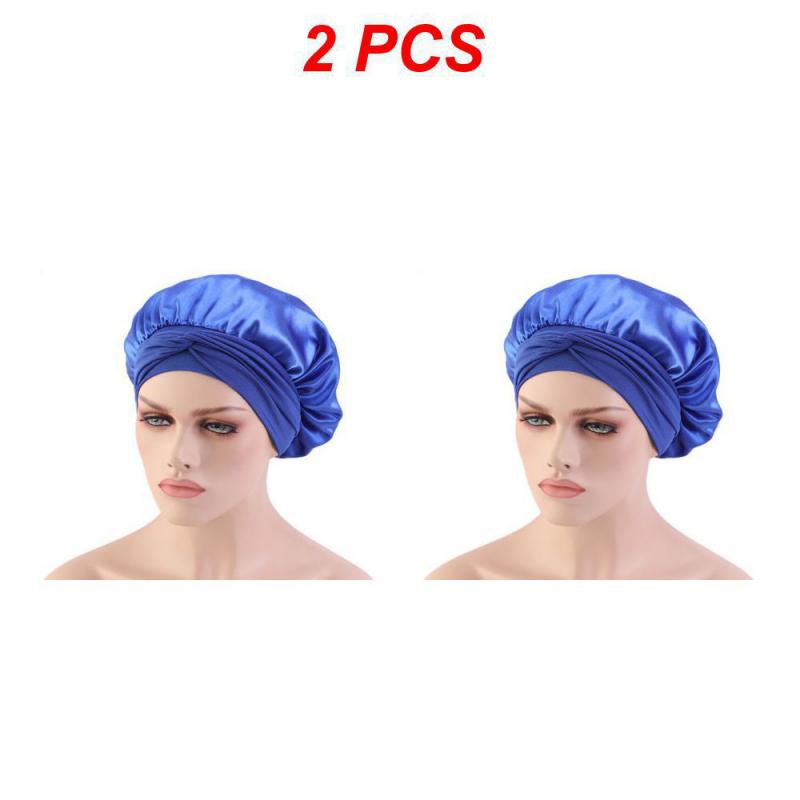 Adjust Solid Satin Bonnet Hair Styling Long Hair Care Women Night Sleep Hat Silk Head Wrap Shower Hair Styling Tool