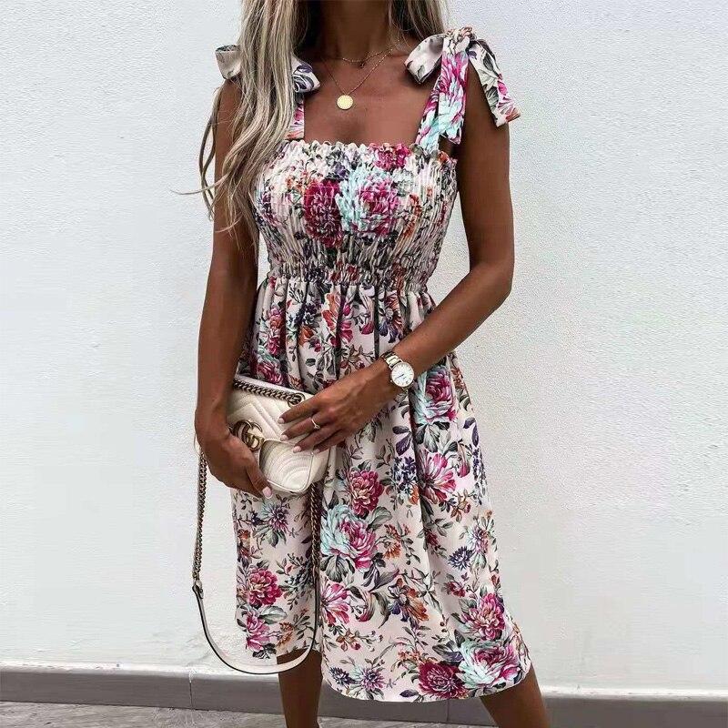 Sexy Off Shoulder Draped Sling Party Dress Women Spring Polka Dot Print A-Line Dress Summer Tie-up Bow Sleeveless Beach Dress