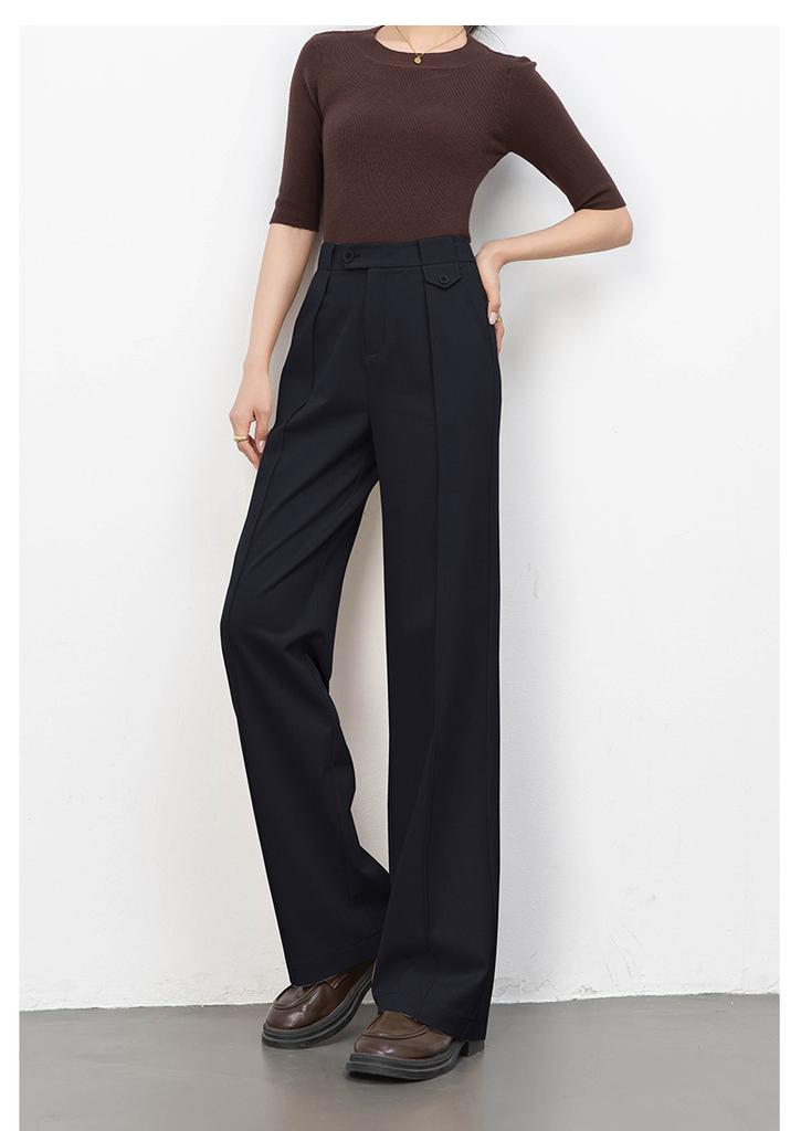 1116 Spring Narrow Straight Pants Women's High Waist Skinny Versatile Wide Leg Pants Commuting Casual Straight Pants